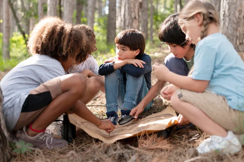 5. klasse Kinder im Wald, Planen eine Leonardo Brücke